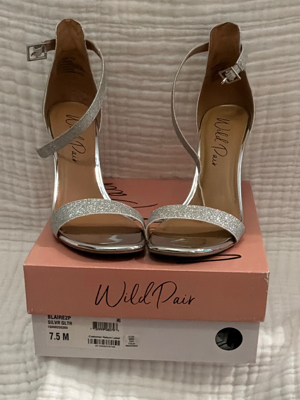 Wild Pair Silver Glitter Ankle-Strap Heels